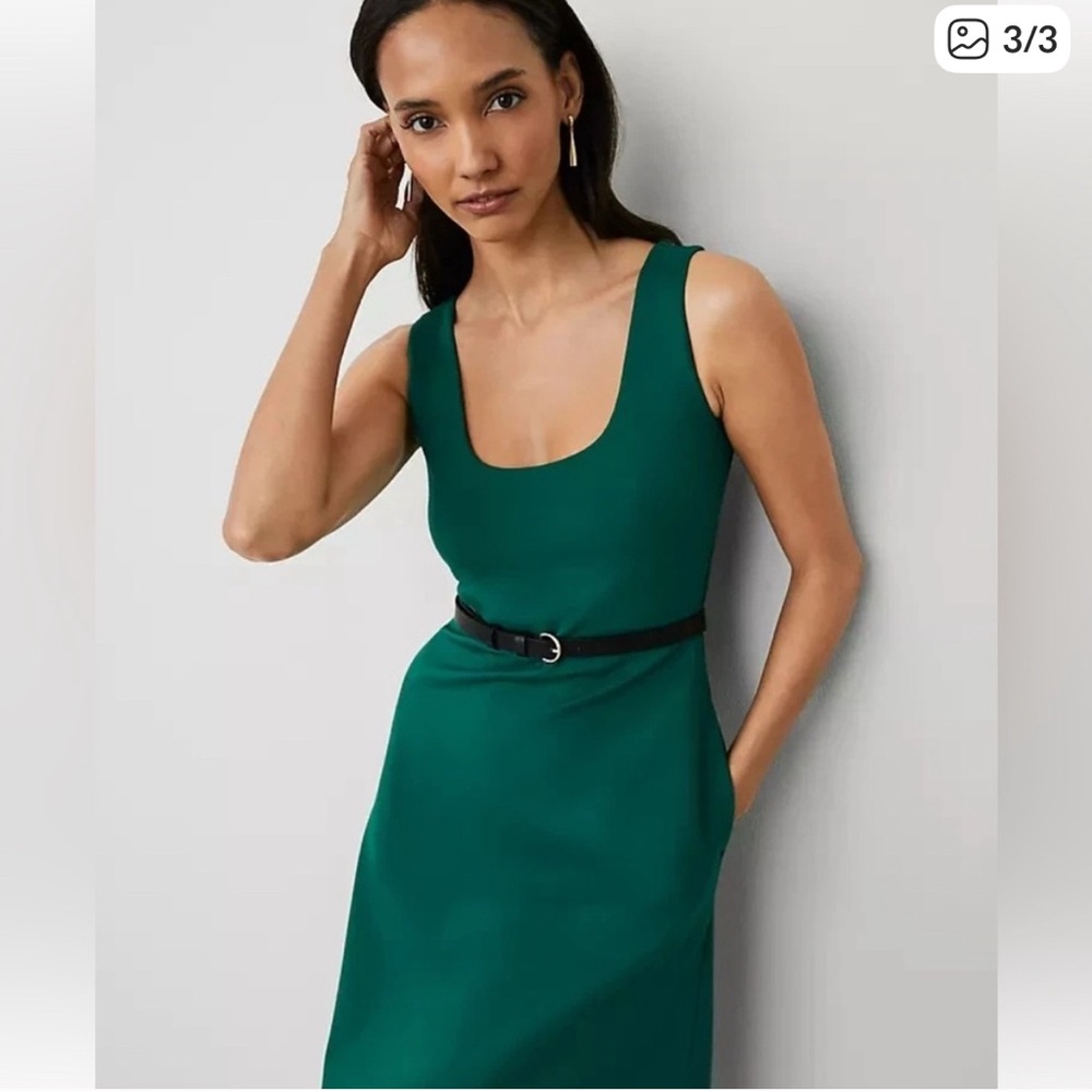 Ann Taylor Ponte sleeveless midi Dress in evergreen - sz 12 - Picture 2 of 7
